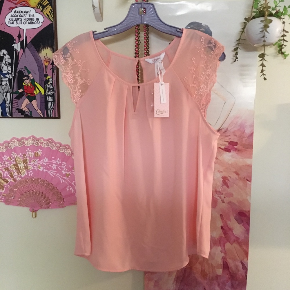 Pink blouse with lace sleeves NEVER WORN Size L